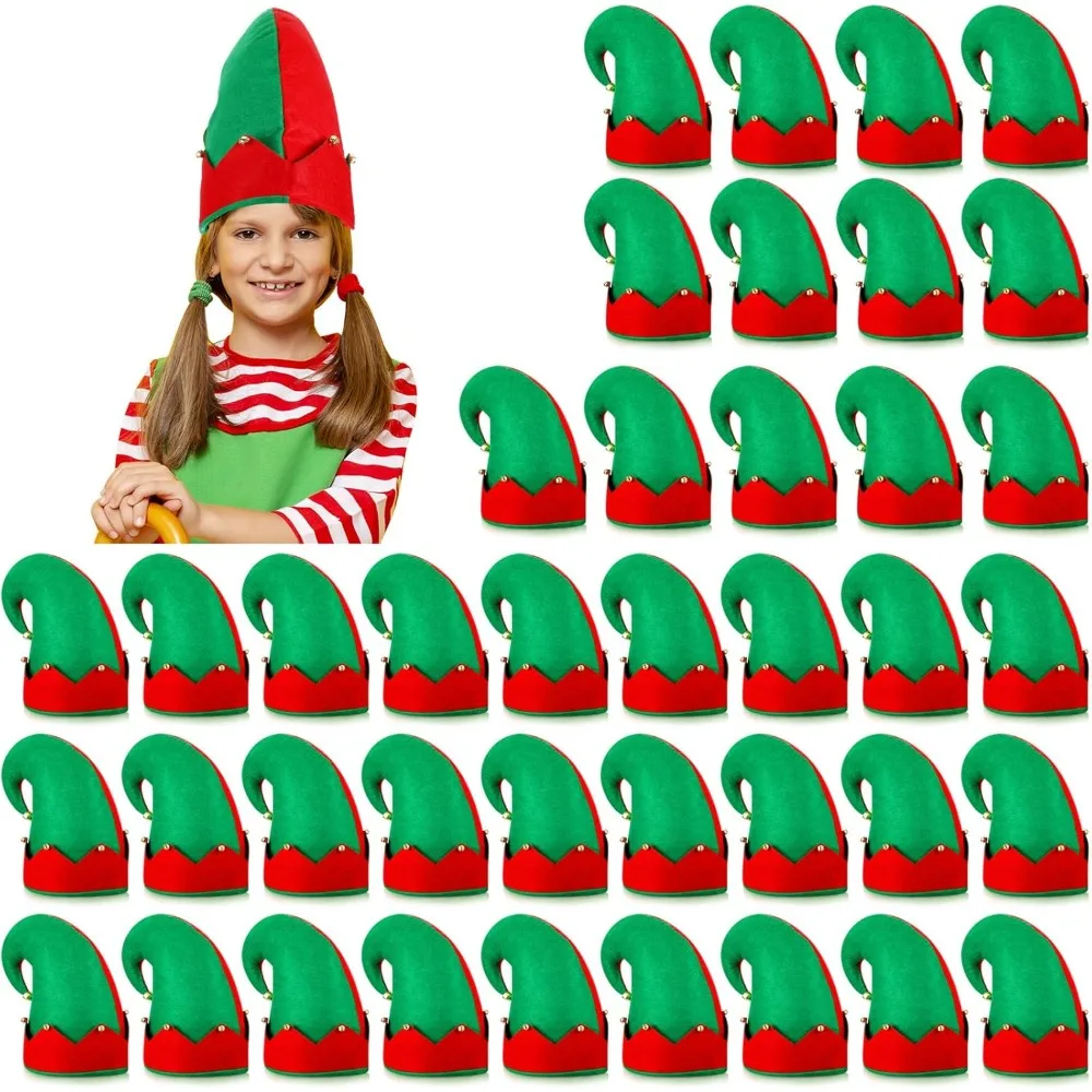 

40 Pcs Christmas Elf Felt Hat Bulk for Kids Santa Red and Green Elf Hats Xmas Christmas Party Elf Costume Headwear Accessories