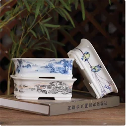 Porcelain Rectangular Bonsai Pot, Chinese Small Vase, Dormitory Cubicles, Desk Table, Garden Decoration