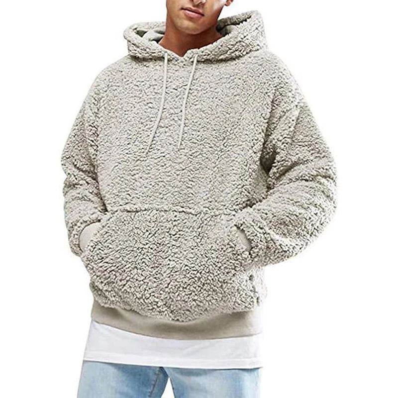 

Fashion Winter Furry Hooded Sweatshirts Streetwear 2024 Autumn Double Wool Hoodies Men's Thickness Long Sleeve Tie-up Pullover