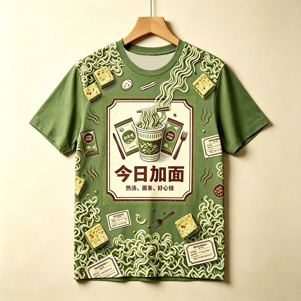 Men's summer T-shirt casual, comfortable, novel art style, instant noodles, fairy style