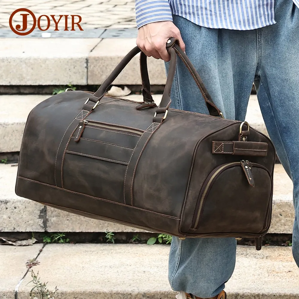 

JOYIR Crazy Horse Leather Leather Travel Duffel Bag Overnight Weekend With Shoe Pocket Male Tote Fashion Carry-on Bag Handbag