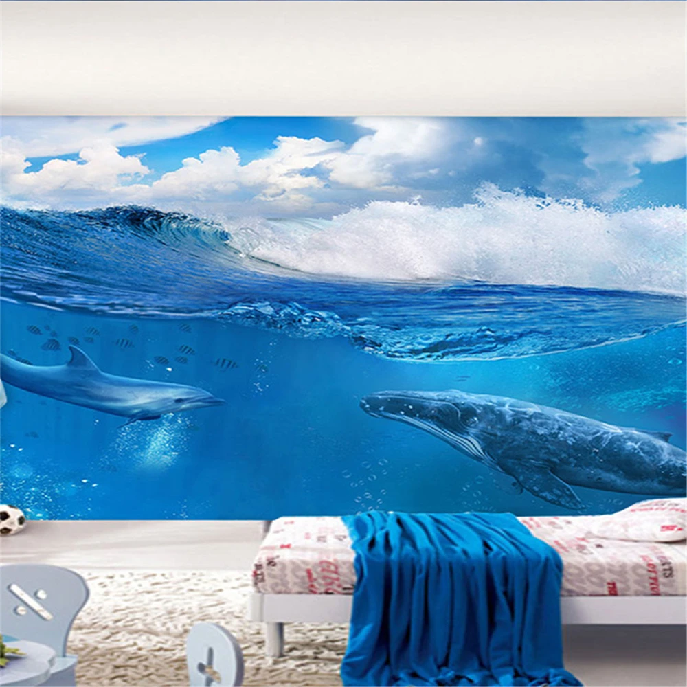 custom Deep Sea painting Photo Wallpaper Ocean Scenery Stickers Mural Bedroom Kids Room Background Wallpaper For Wall Home Decor