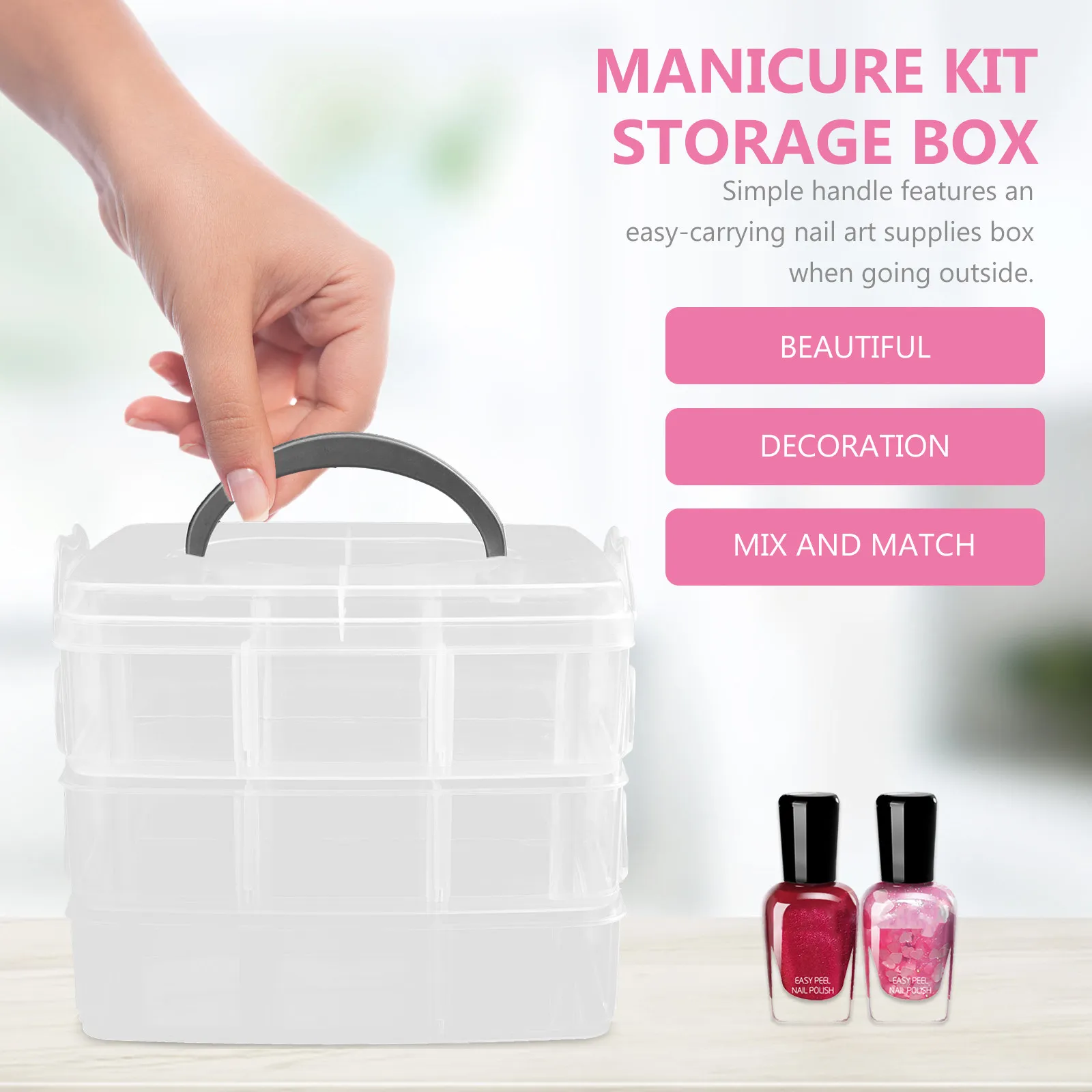 

2pcs Handheld Storage Box Triple-Layer Manicure Kit For Nail Art Supplies Organizer Portable Tool Case Large Capacity Handle