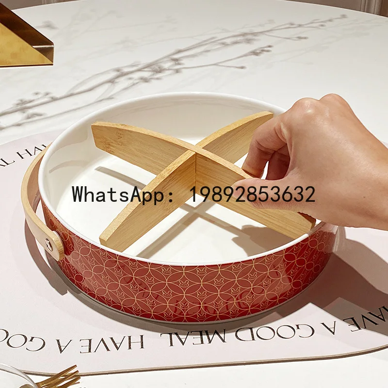 

X-23 chinese festive ceramic fruit plate with compartments - auspicious dried fruit tray & home storage box
