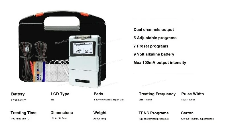 7000 Digital TENS EMS Muscle Stimulator 2-Channel, Physical Therapy Device for Back Pain Relief with 5 Modes