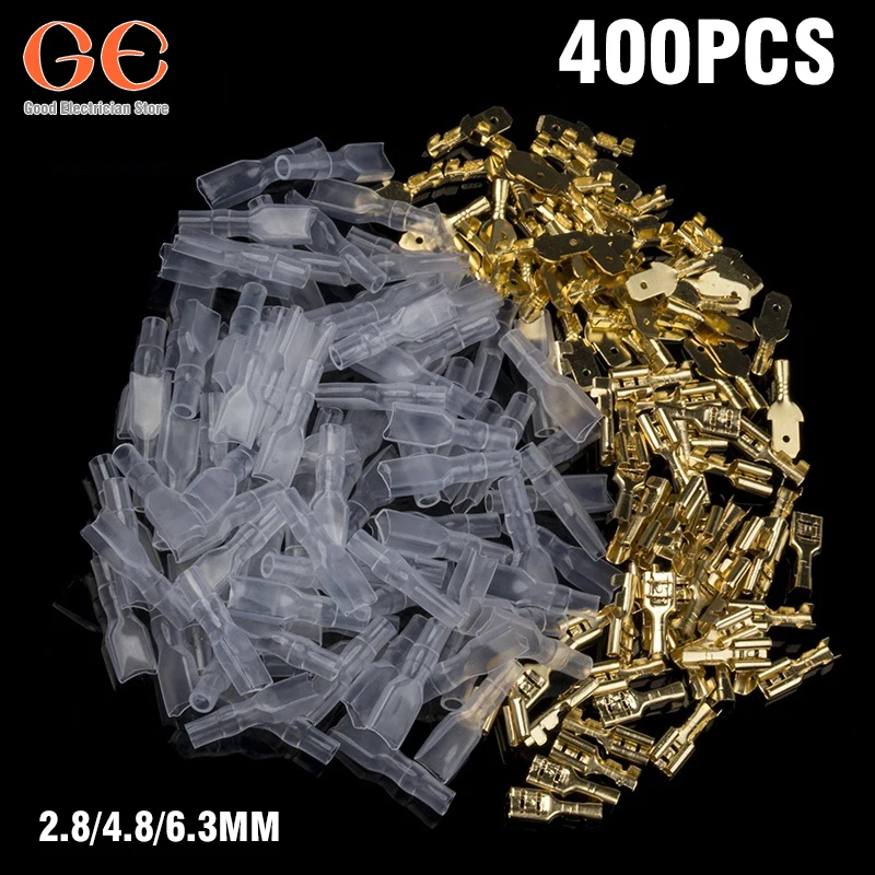 200/100PCS Spade Crimp Terminals Female Male Cold Crimping Connector Car Speaker Electrical Wire Connectors Set 2.8/4.8/6.3mm