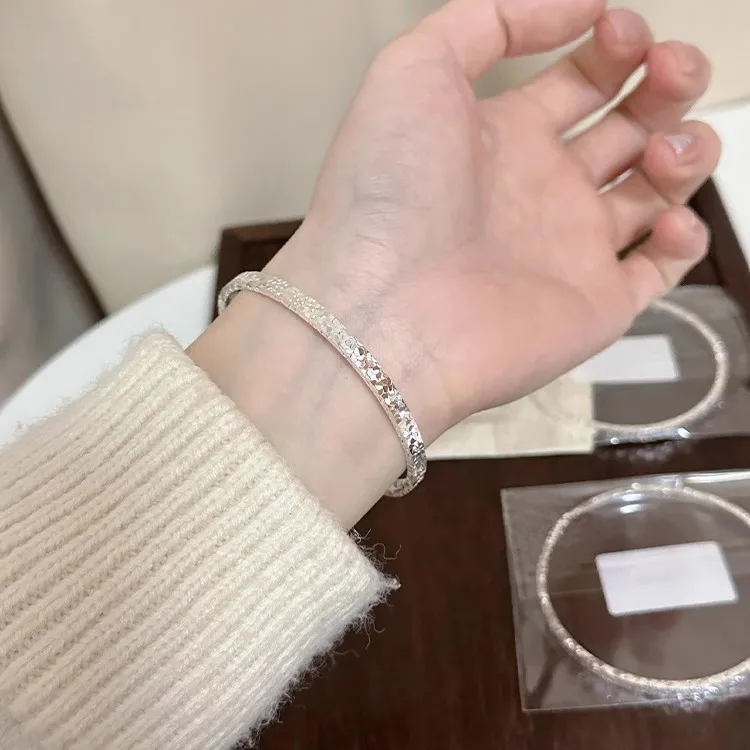 

silver bracelet 925 bracelets ladies Glossy Irregular Creative Elegant Concave And Convex Surface Opening Bracelets