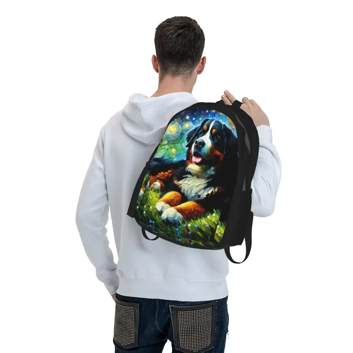 Starry Night Bernese Mountain Dog Van Gogh Lover Backpack Student BookBag Kids School Bag Laptop Shoulder Bags for Men Women