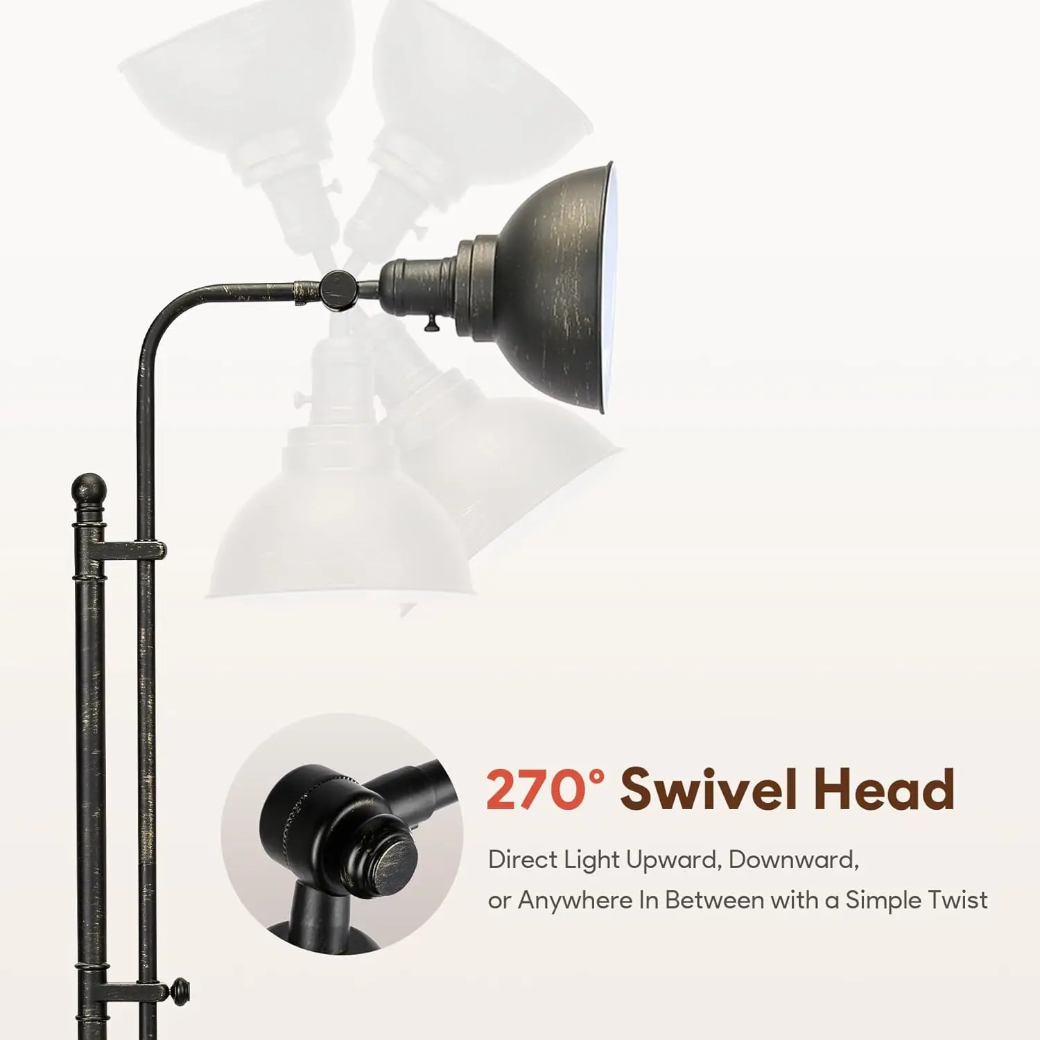 65'' verstellbare industrielle Vintage-Stehlampe für Wohnzimmer, Schlafzimmer und Büro, ETL-zertifiziert