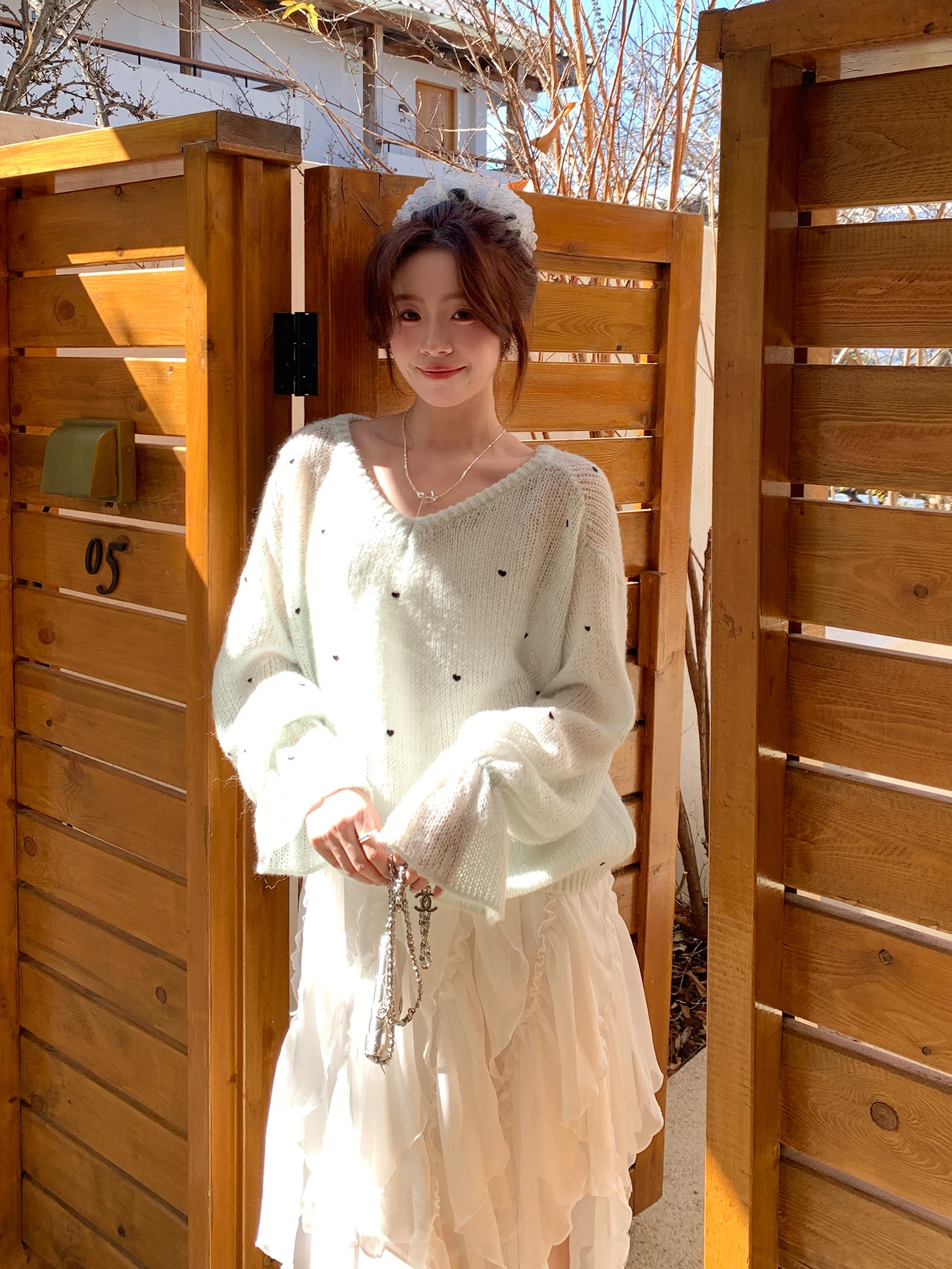 

Even-wen Korean Sle Sweet Sensation Loose Lazy Thin Sweater Soft Comfortable V-Ne Long Sve Women's Casual Knitted Top