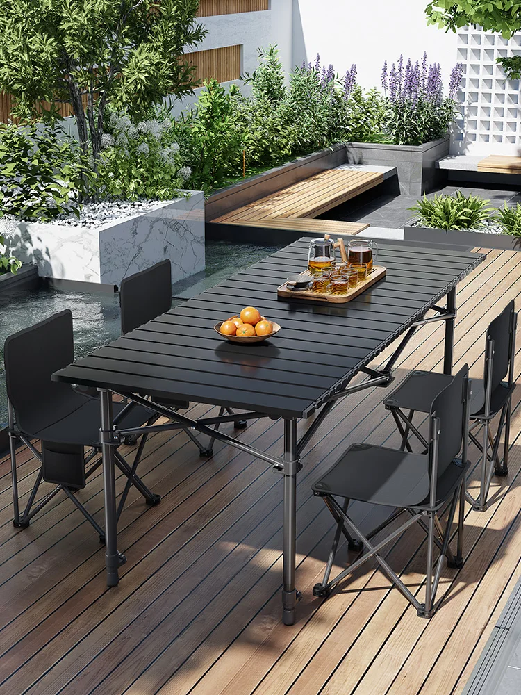

Outdoor Lifting Folding Table Portable Egg Roll Table Picnic Barbecue Folding Table and Chairs Camping Equipment Full Set