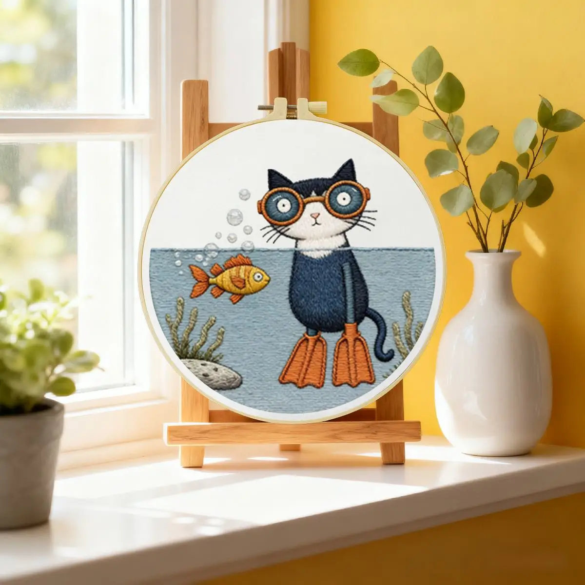 1 Stück 20X20CM/15X15CM 7,87/6,3 Zoll Tauchkatze Stickerei Starter-Kit DIY-Kit DIY-Stickerei-Set Handarbeiten Nadelkunst – Detail 1