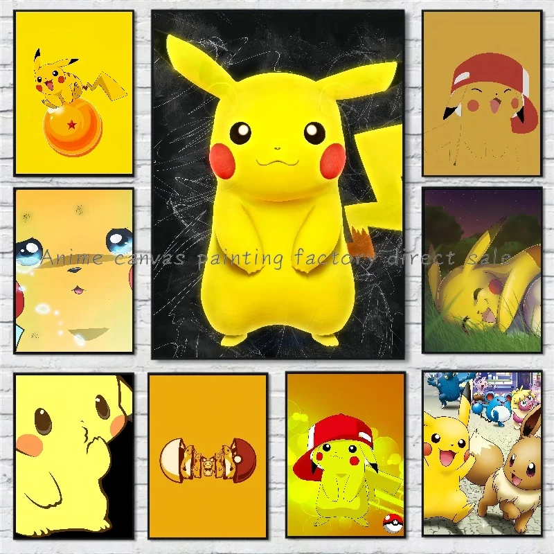 Anime Pokemon Pikachu Watercolor Painting on Canvas Posters and Prints for Living Room Kids Room Wall Art Decoration Pictures