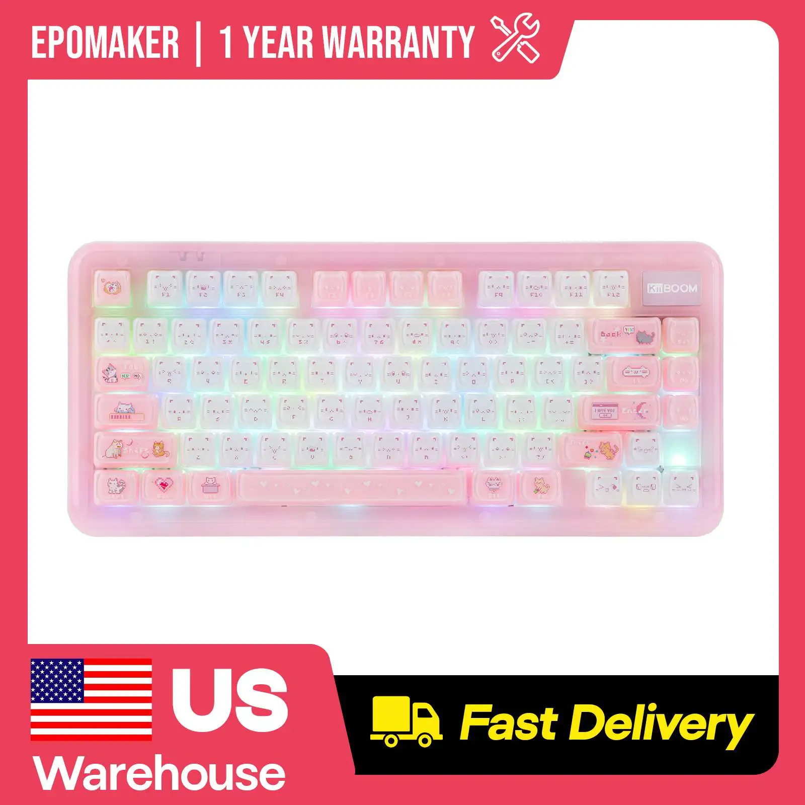 KiiBOOM Phantom81 Lite QMK/VIA 75% Hot-Swap Wired/BT/2.4GHz Wireless NKRO Mechanical Keyboard ABS Case+UV Tech 4000mAh Battery