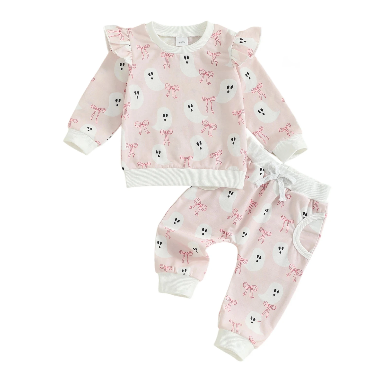 مجموعة ملابس الفتيات الصغيرات بلوفر بأكمام طويلة مطبوع عليه قرع الهالوين مع بنطال مكون من قطعتين #1