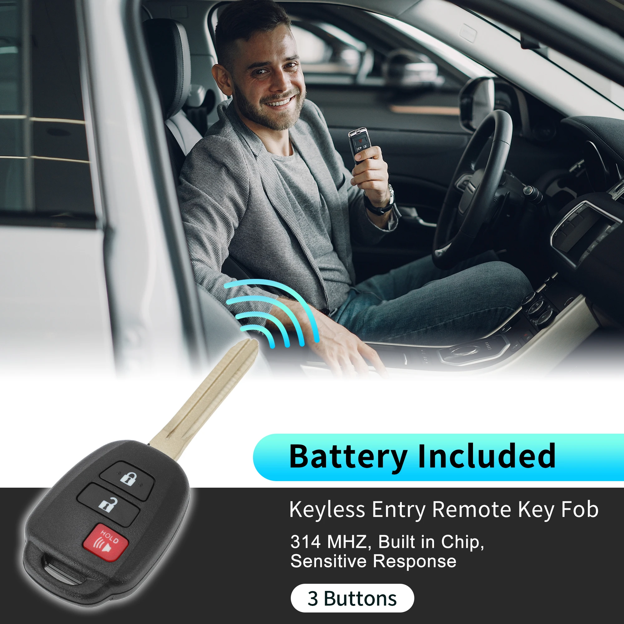 

UXCELL GQ4-52T Сменный дистанционный смарт-брелок для бесключевого доступа для Toyota RAV4 2013-2018