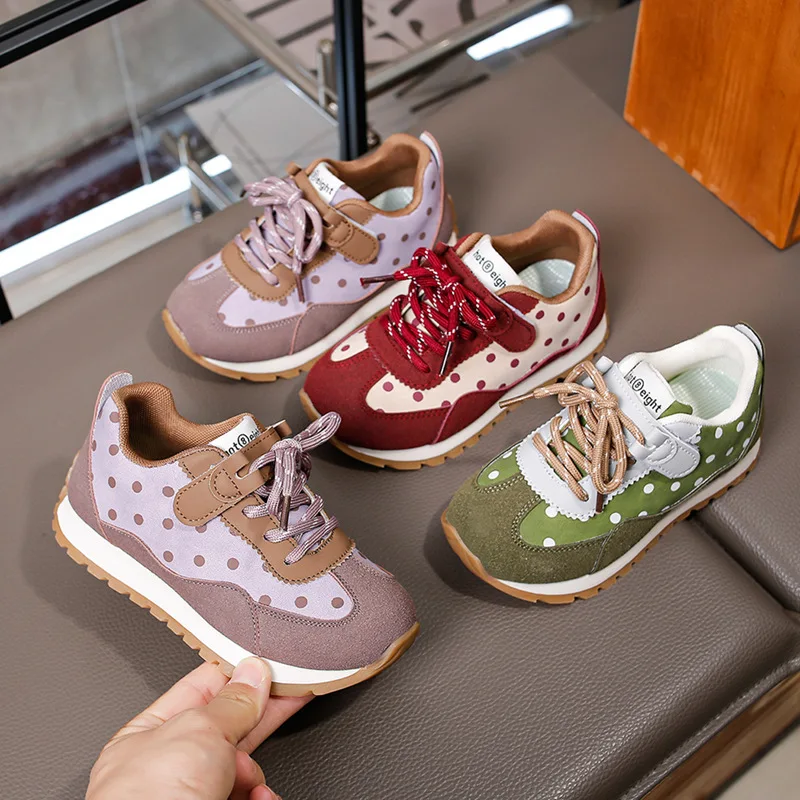 Kids'Casual Shoes Color Blocking Polka Dot PU Leather Fashion Autumn Shoes For Girls Breathable Anti-slip Green Red Size 26-37