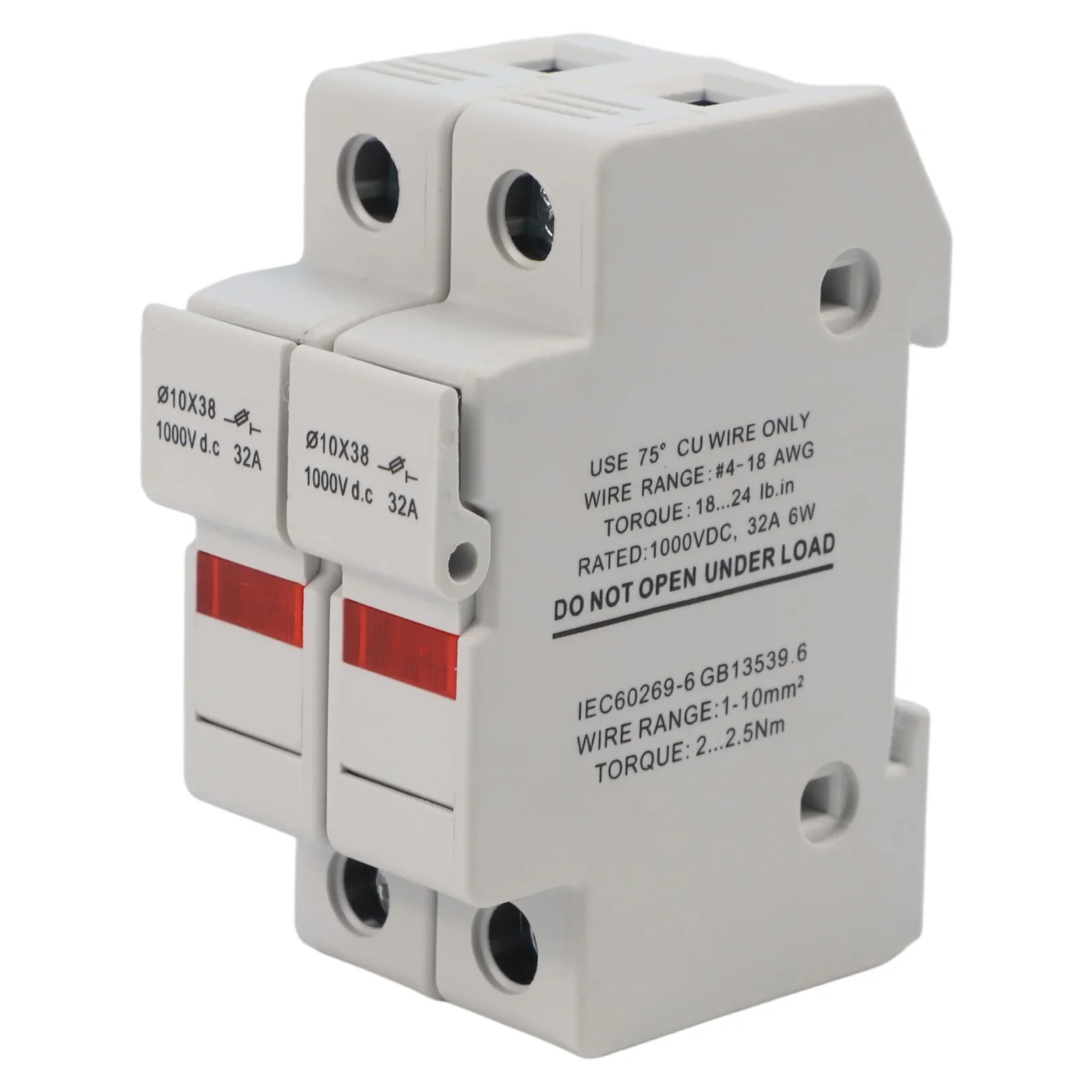 

Secure 2P Fuse Holder for Solar Applications Supports 1000V DC and Compatible with 10x38mm Fuses for Effective Protection