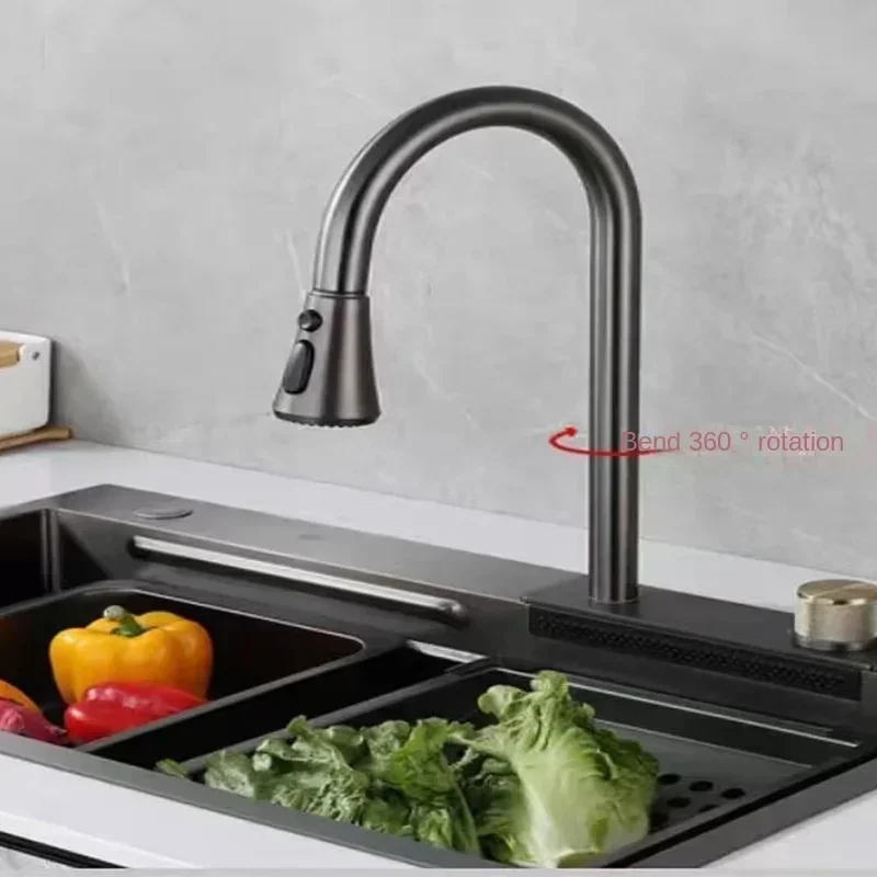 Black Gourmet Kitchen Faucet Pull-Out Sink Tap with Multiple Spray Modes High-Quality Rotatable Mixer for Modern Kitchens