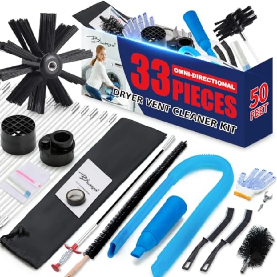 

Dryer Vent Cleaner Kit, 33-Piece Omnidirectional Dryer Cleaning Kit Include Dryer Vent Brush, Noiseless Dryer Lint Vacuum Attac