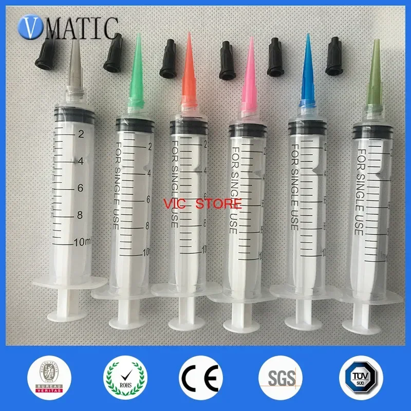 Free Shipping Non Sterilized 6Pcs Luer Lock 10ml/cc Plastic Syringes With Needle & Caps/ Stopper