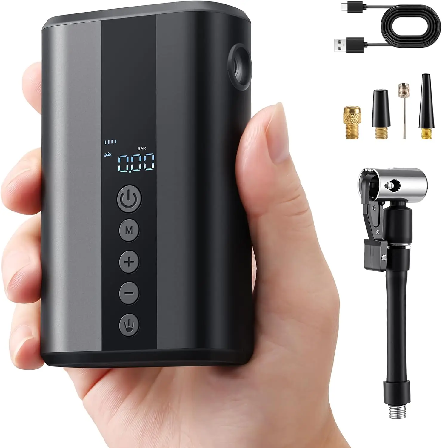 

Electric Bike Pump 130PSI, 32s Digital Gauge Mini Portable Air Compressor for Mountain Bike, Moto, Car & Balls