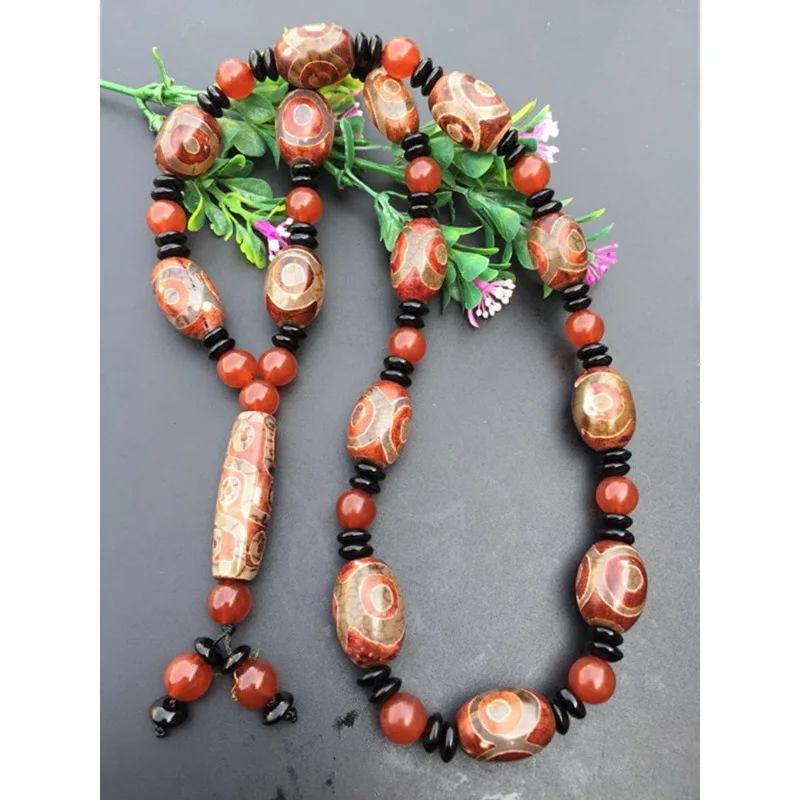 Natural Agate Necklace Nine Eyes Tibetan Style Prayer Beads Crafts Ornament Fine Gifts