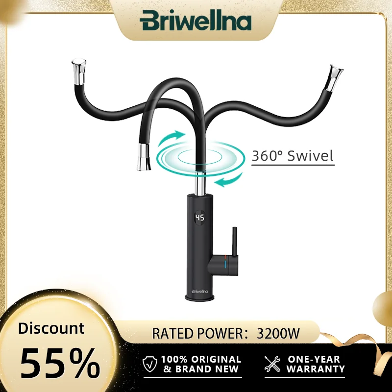 Briwellna Scaldabagno elettrico 220V 2 in 1 Rubinetto da cucina Rubinetto scaldabagno senza serbatoio con beccuccio universale Rubinetto elettrico