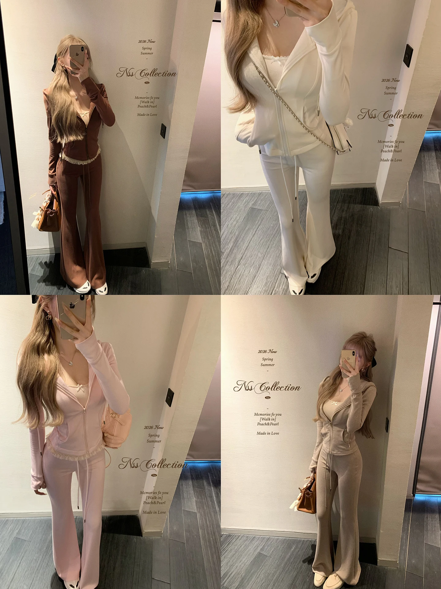 

Комплект в корейском стиле: худи и расклешенные брюки для женщин, коллекция NSS, весенняя мода, повседневная одежда, костюм-двойка для молодых девушек