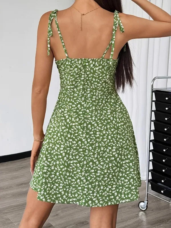 여성 여름 꽃무늬 스파게티 스트랩 비치 짧은 드레스,여성 드레스,여성 의류,여성 옷,선드레스,새 드레스 2025 D0O7