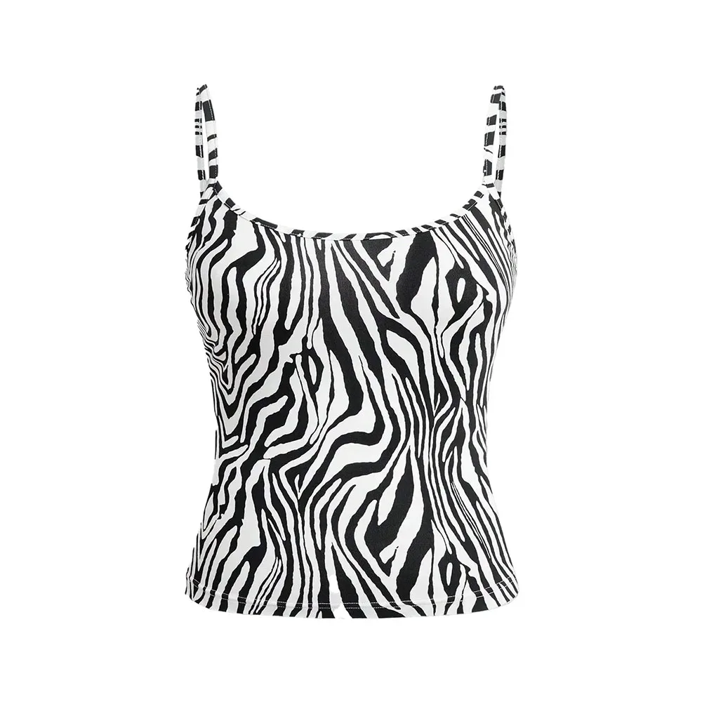 Sommerliches ärmelloses Damen-T-Shirt mit modischem Print und Trägern – vielseitiges, lässiges, atmungsaktives Sling-Top aus mikroelastischem Stoff – Detail 2