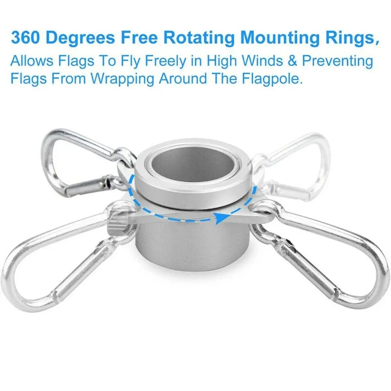 1Pc Alloy Flag Pole Rings 360 Degree Rotating Pole Mounting with Fixed HookAnti Wrap for 1 Inch