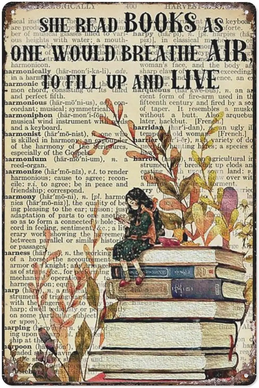 Tin Sign Vintage She Read Books As One Would Breathe Air Poster Wall Art Suitable For Home Bar Cafe Wall Decor 8X12 Inch