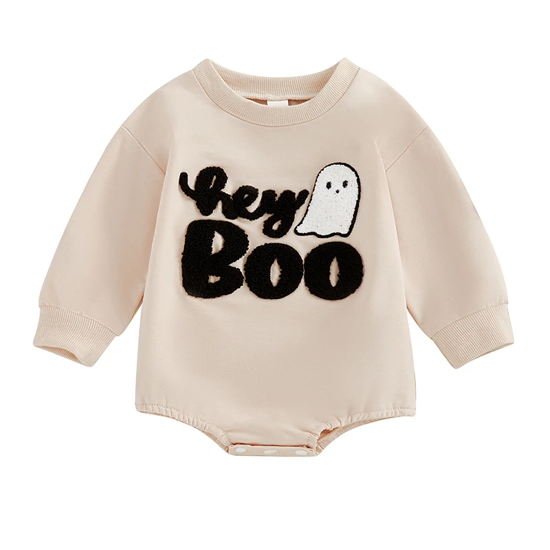 

Baby Halloween Casual Romper Long Sleeve O Neck Ghost Letter Embroidery Sweatshirt Romper