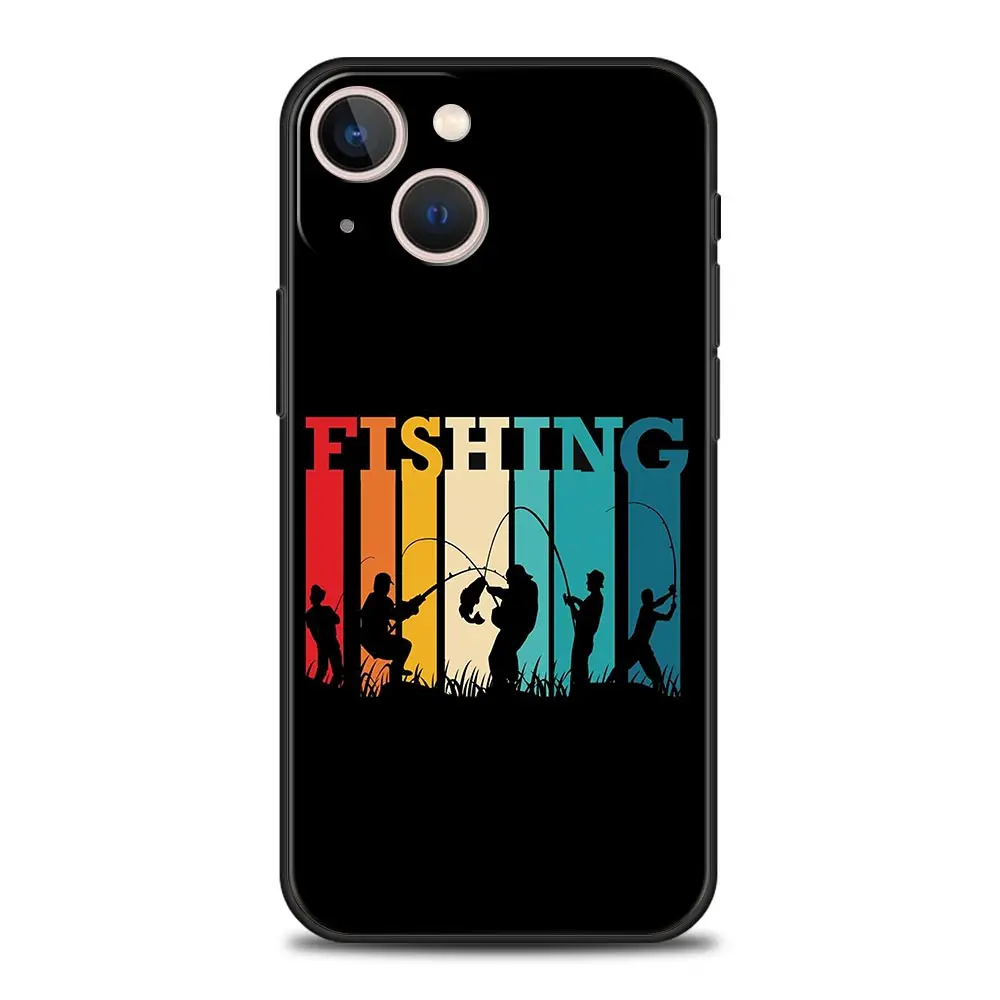 Phone Case For iPhone 16 15 14 13 12 11 Pro Max XS X XR SE 7 8 Plus Soft Silicone Black Cover Funda Luxury Carp Fishing Fish