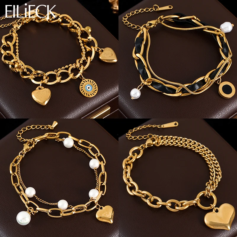 Ganemly 316l Edelstahl Herz Liebe Charme Armband für Frauen Mädchen Mode trend ige Gold Farbe Handgelenk Kette Schmuck Geschenk Party