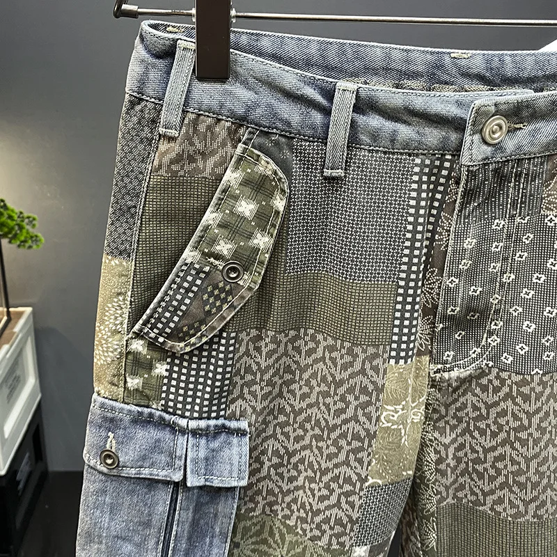 Pantaloncini di jeans Paisley men2024estate nuovi pantaloni a cinque punte per abbigliamento da lavoro di marca Casual larghi e larghi casuali