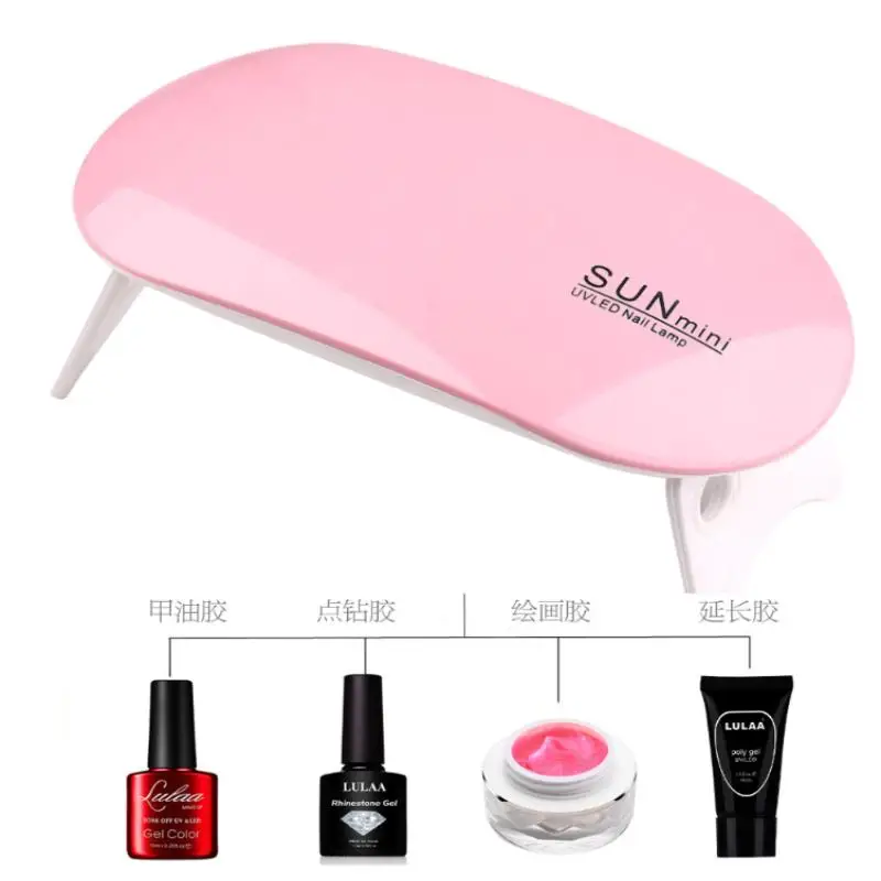 Mini lâmpada uv led para unhas, 6w, para cura, esmalte em gel, portátil, dobrável, 45s/60s, temporização, manicure, máquina seca, ferramenta de secagem de arte em unhas