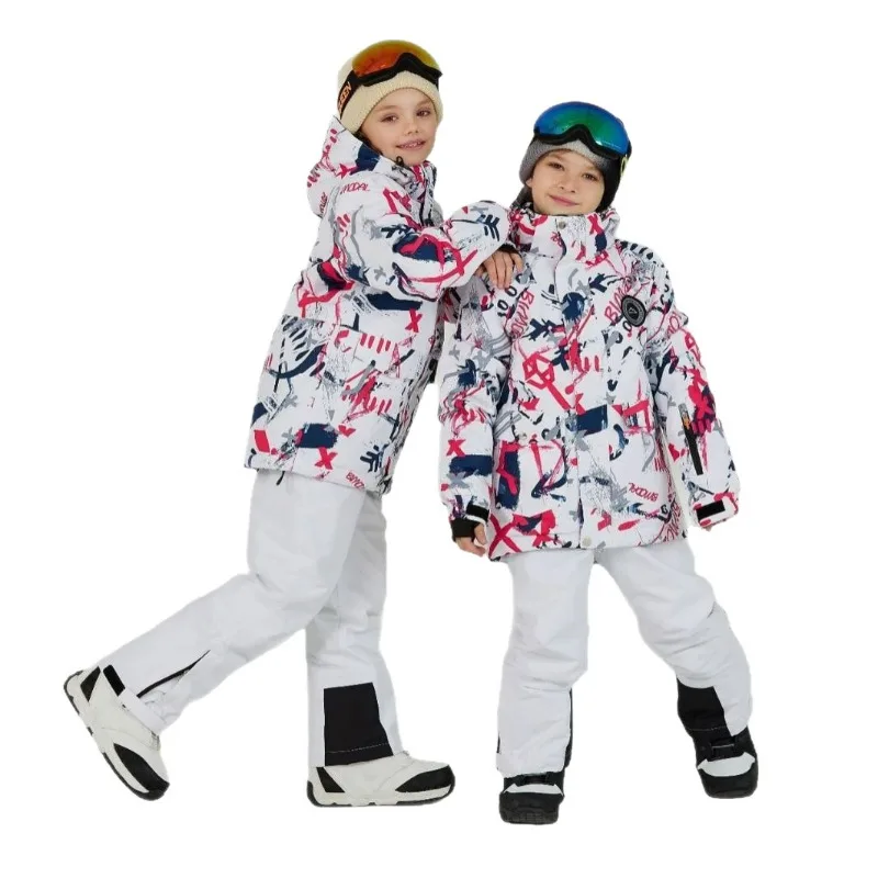 New Children's Ski Suit with Double-sided Thickened Single Board, Windproof and Warm Outdoor Ski Slope Ski Suit Complete Set