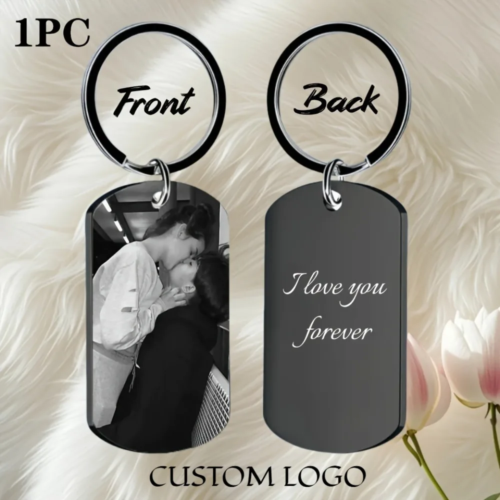 Customized LOGO Color Pet Photo Pendant Keychain Stainless Steel Military Brand Necklace Men's and Women's Jewelry Keyring Gift