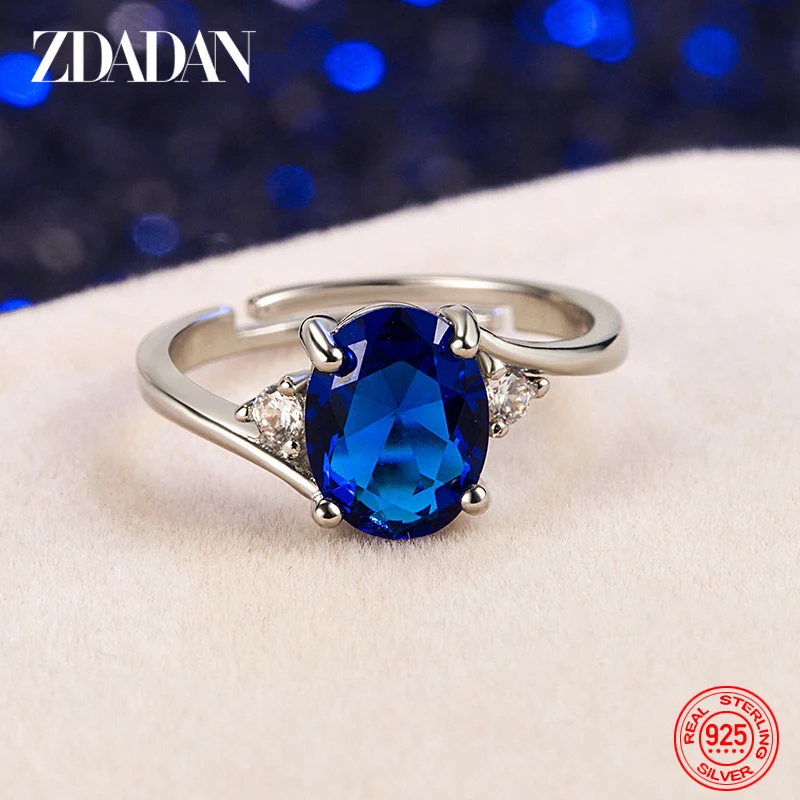 ZDADAN 925 Sterling Silver Round Crystal Finger Ring For Women Fashion Jewelry