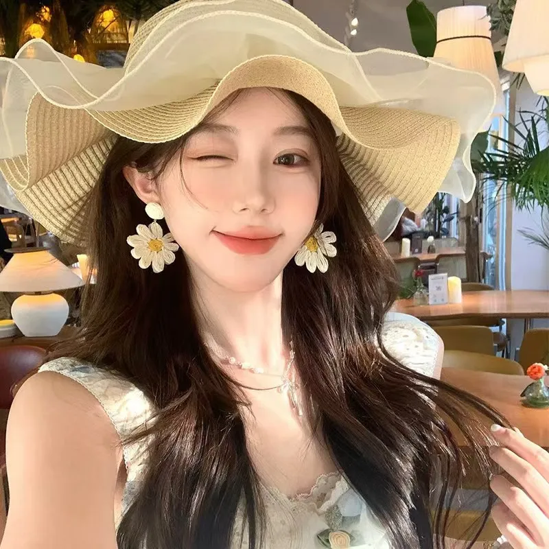 Premium Handwoven Floral Earrings for Women Coastal Resort Atmosphere Chunky Statement Boho 2026 Spring Summer