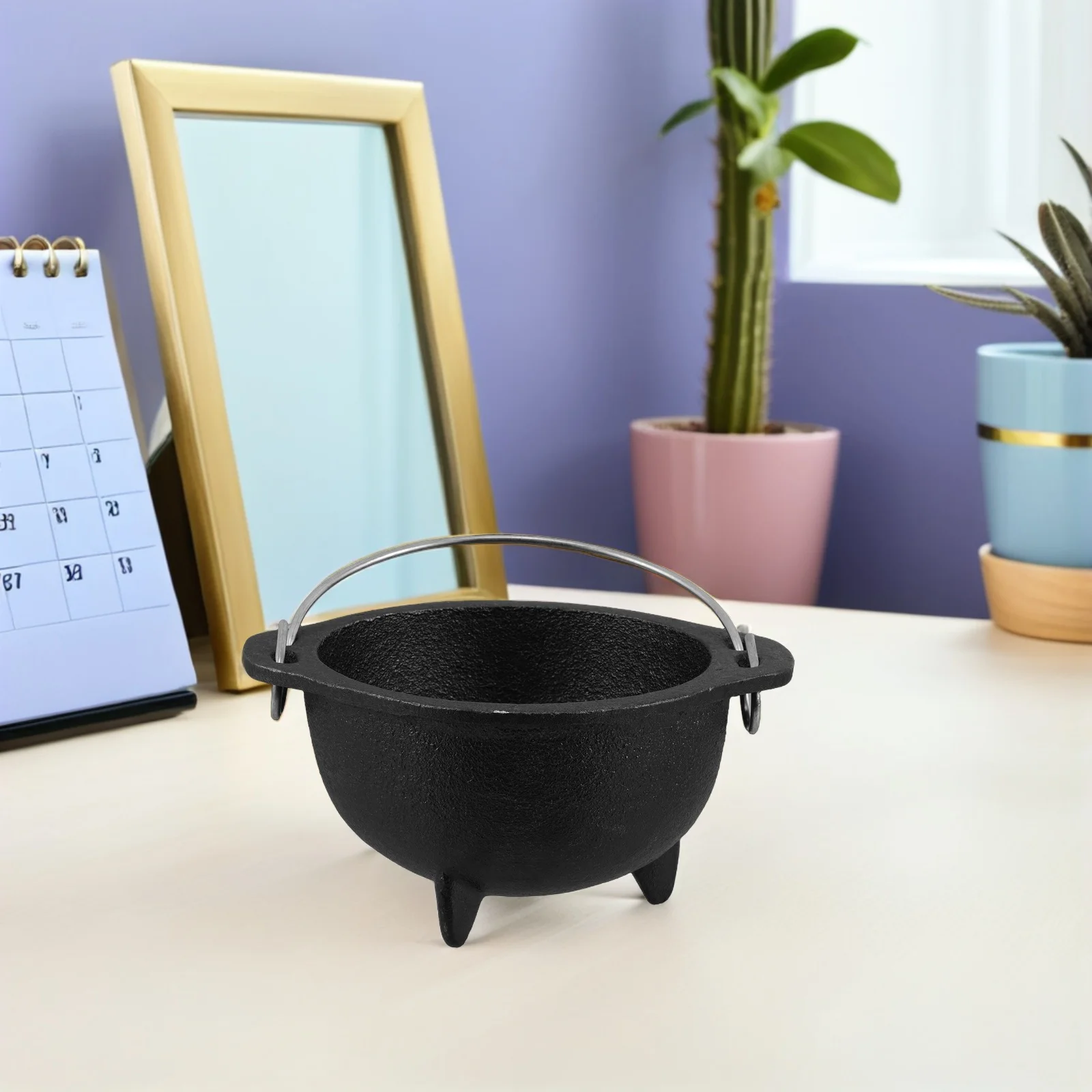 

Rustic Cast Iron Cauldron Pot Black Finish Tripod Base Incense Holder Burner Halloween Snack Serving Decoration Bowl