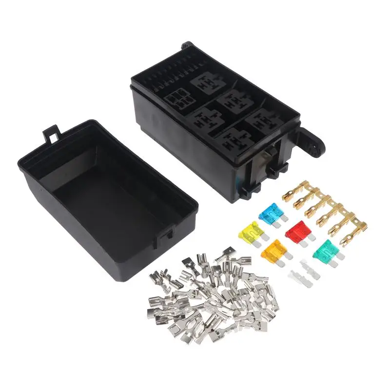 Waterproof Car Relay Fuse Box 4 Relays 6 Fuses Universal 1Pcs Holder for Truck RV Camper Vehicles