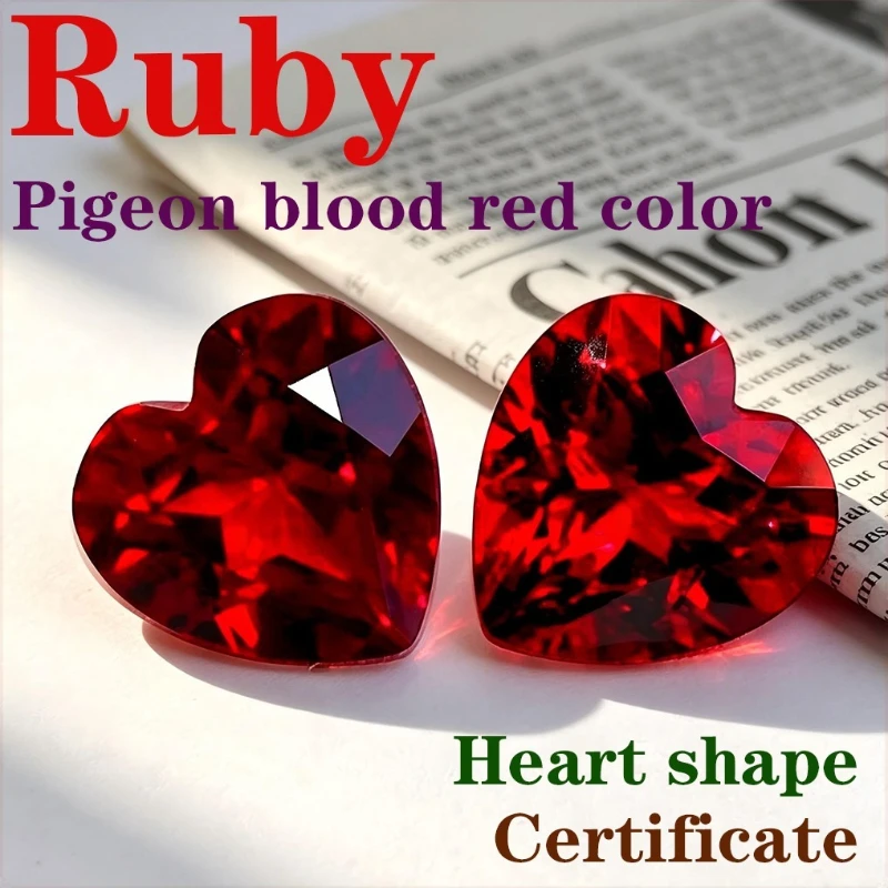 Pigeon Blood Red Color Ruby Laboratory Production Heart Shape Available Certificate
