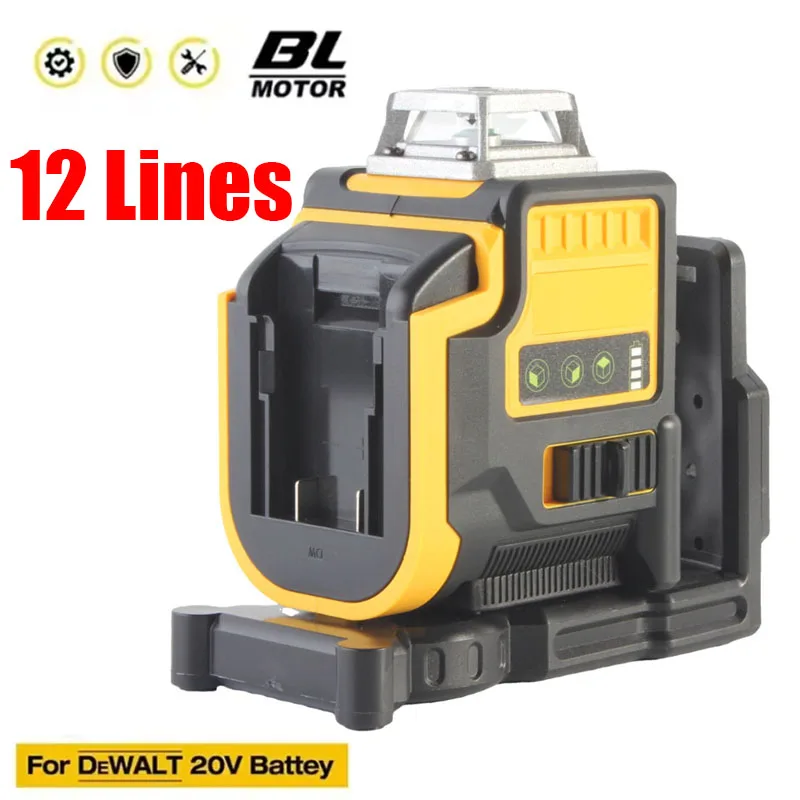 For DeWALT 20V 18V Battery Laser Level 12 Lines 3D Horizontal & Vertical Green Beams Meter Self-Leveling Lasers Tools