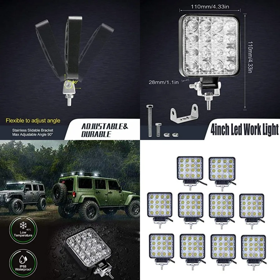 Led Light Bar, 10PCS 4inch 48W Led Work Light Square Spot Lights Off-road Lights Led lights for Trucks, Off-road Vehicle, ATV,