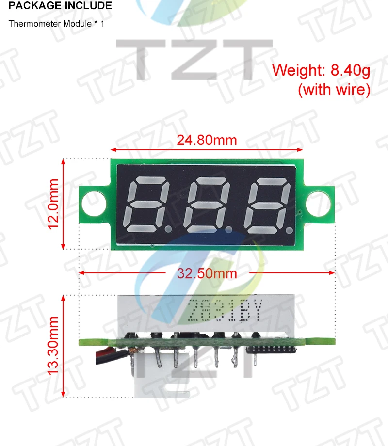 DC 12V 24V Mini Digitales LED-Thermometer für Auto-Temperaturüberwachung, Panel-Messgerät, Messbereich -50-125°C mit Temperaturfühler – Detail 2