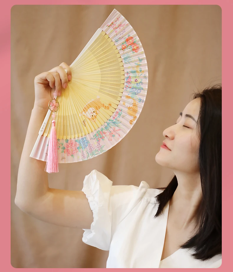 Chinese Forbidden City Baihua Folding Fan Cute Cat Ruyi Creative Birthday Gift Romantic Elegant Manual Fan Home Craft Decoration