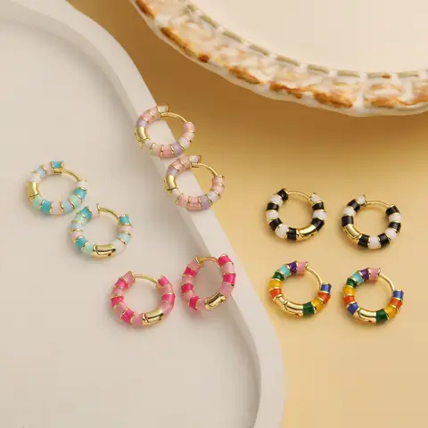 HECHENG, 15MM Enamel Dripping Oil Craft Sweet and Colorful Earrings Ethnic Style Personalized Women's Jewelry 1 Pair